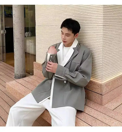 Collar Double 2026 Contrast Spring Layer New Color Casual Blazer Coat Men's Fashion Handsome Elegant Male Clothes JY8406