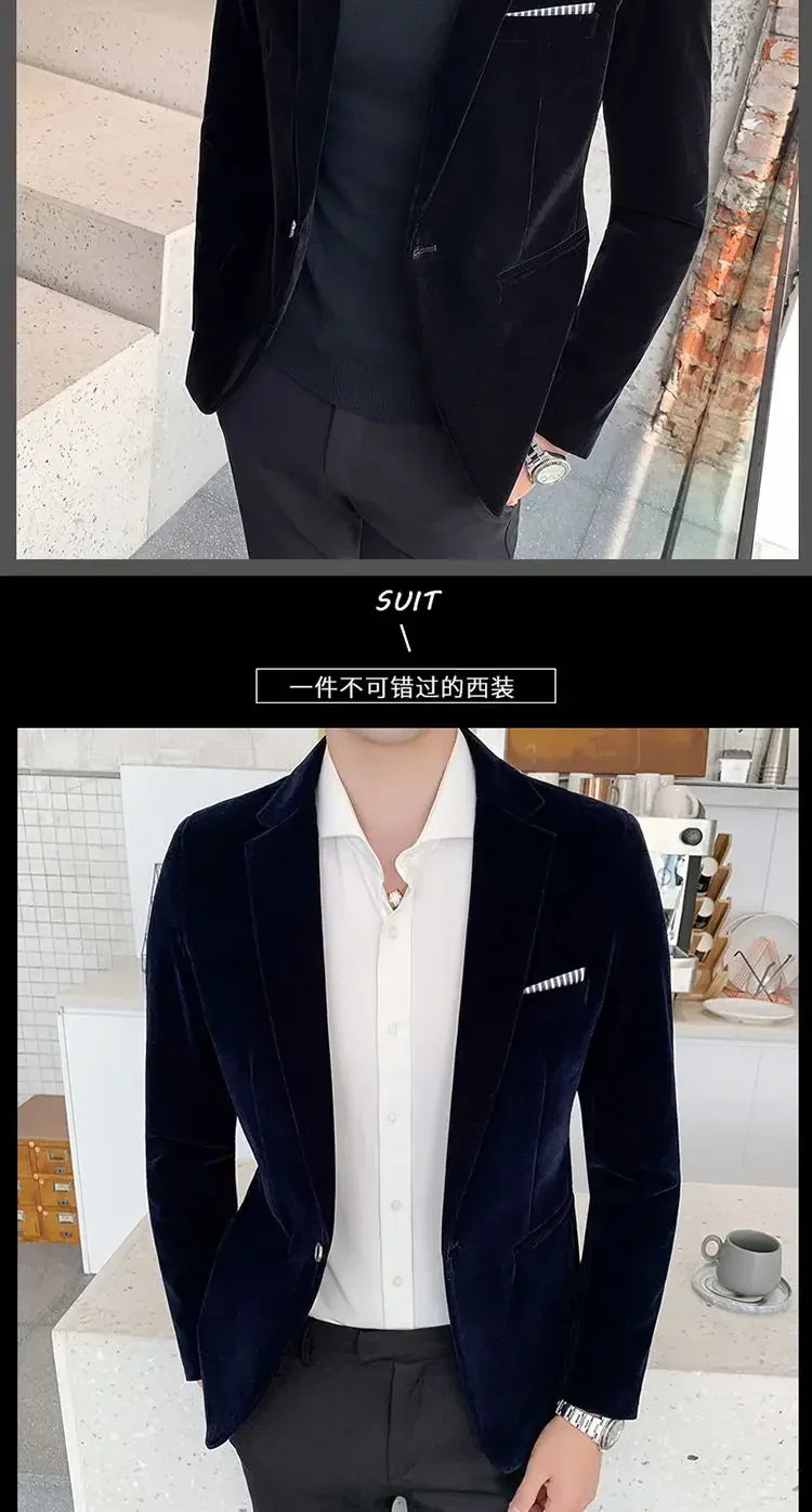 Mens Blazer Men's Fashion Business Corduroy Shirt Gentleman British Style Casual Slim-fit Wedding Work  Mens Blazer Jacket  5XL
