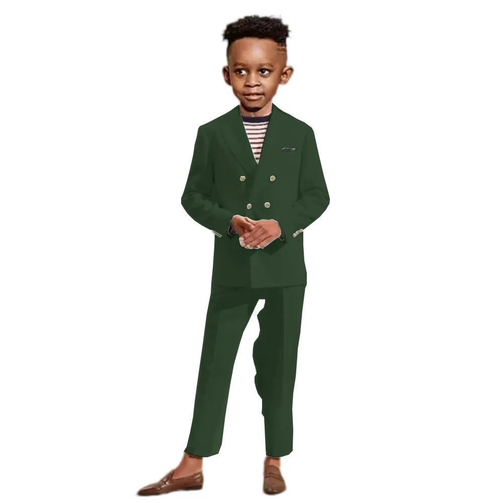 Double Breasted Kids Formal Suit Set 2 Pieces Jacket Pants Handsome Boys Solid Suits Wedding Guest Outfit Performance Tuxedo