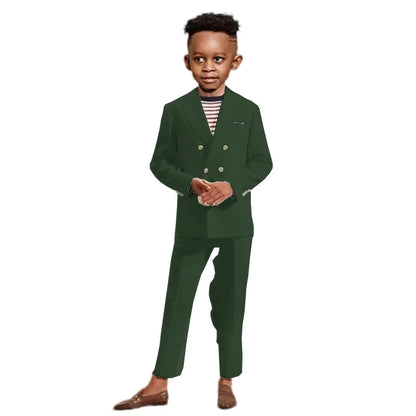 Double Breasted Kids Formal Suit Set 2 Pieces Jacket Pants Handsome Boys Solid Suits Wedding Guest Outfit Performance Tuxedo