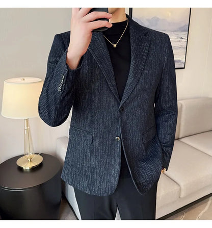 New Fashion Meteor Striped Suit Jacket High Quality Men's Slim Fit Business Formal Social Prom Party Casual Tuxedos 5XL-M