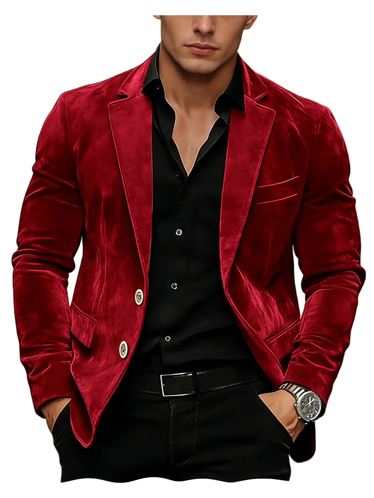 Men Suede Blazer Two Buttons Slim Fit Casual Formal Jacket Wedding Party Dinner Gentleman Sport Coat