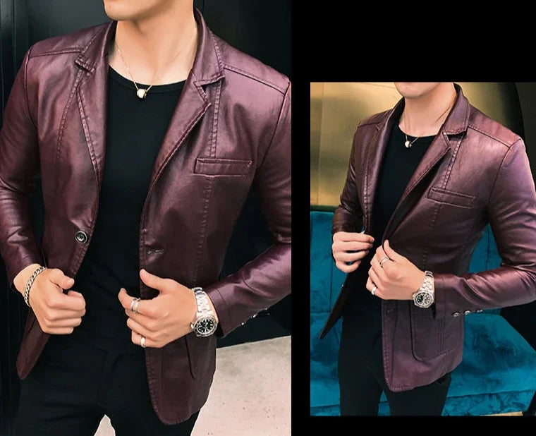 Coat Korean Style Male Leather Blazer Single Breasted Spring Clothes Men's Suit Jackets Luxury Designer High Quality Simple New