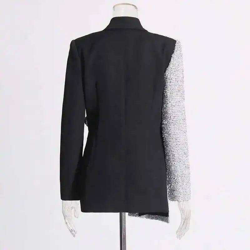 2026 Spring Autumn New Women Blazer Color Block Patchwork Asymmetrical Temperament Office Lady High-end Trend Jacket HK3107