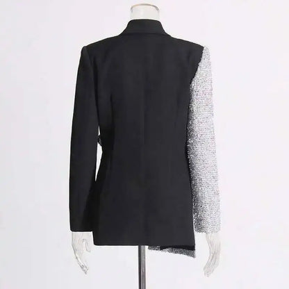 2026 Spring Autumn New Women Blazer Color Block Patchwork Asymmetrical Temperament Office Lady High-end Trend Jacket HK3107