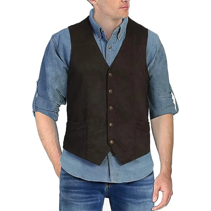 Men's Plus Size Fleece Vest V-Neck Single Breasted Smart Casual Waistcoat for Weddings & Business