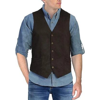 Men's Plus Size Fleece Vest V-Neck Single Breasted Smart Casual Waistcoat for Weddings & Business