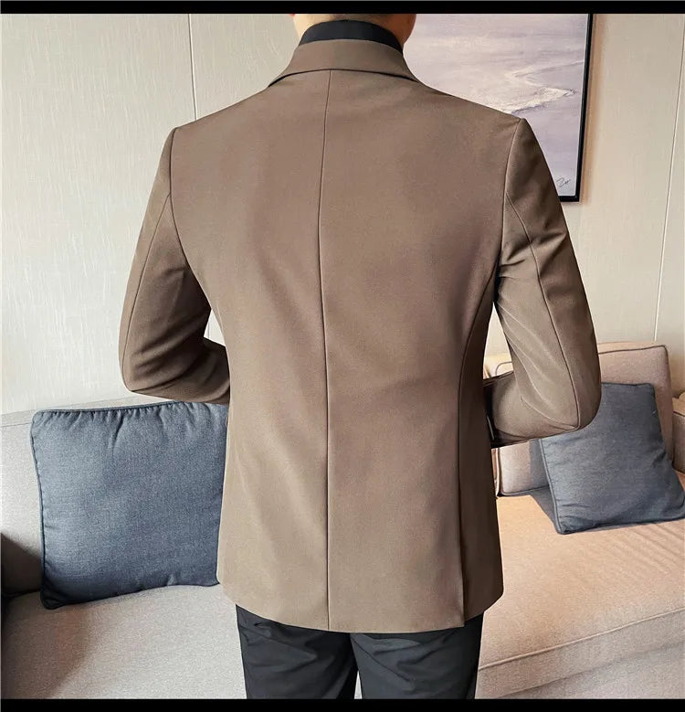 Removable Shirt Fake Two Suit Coats Men Spring Autumn Korean Slim Fit Business Casual Suit Coat Formal Social Party Prom Tuxedos
