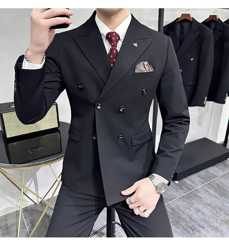 Men's Double-Breasted 2-Piece Suit – Slim Fit, Formal Business & Wedding