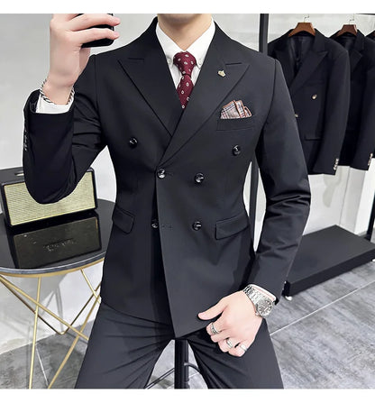 Men's Double-Breasted 2-Piece Suit – Slim Fit, Formal Business & Wedding