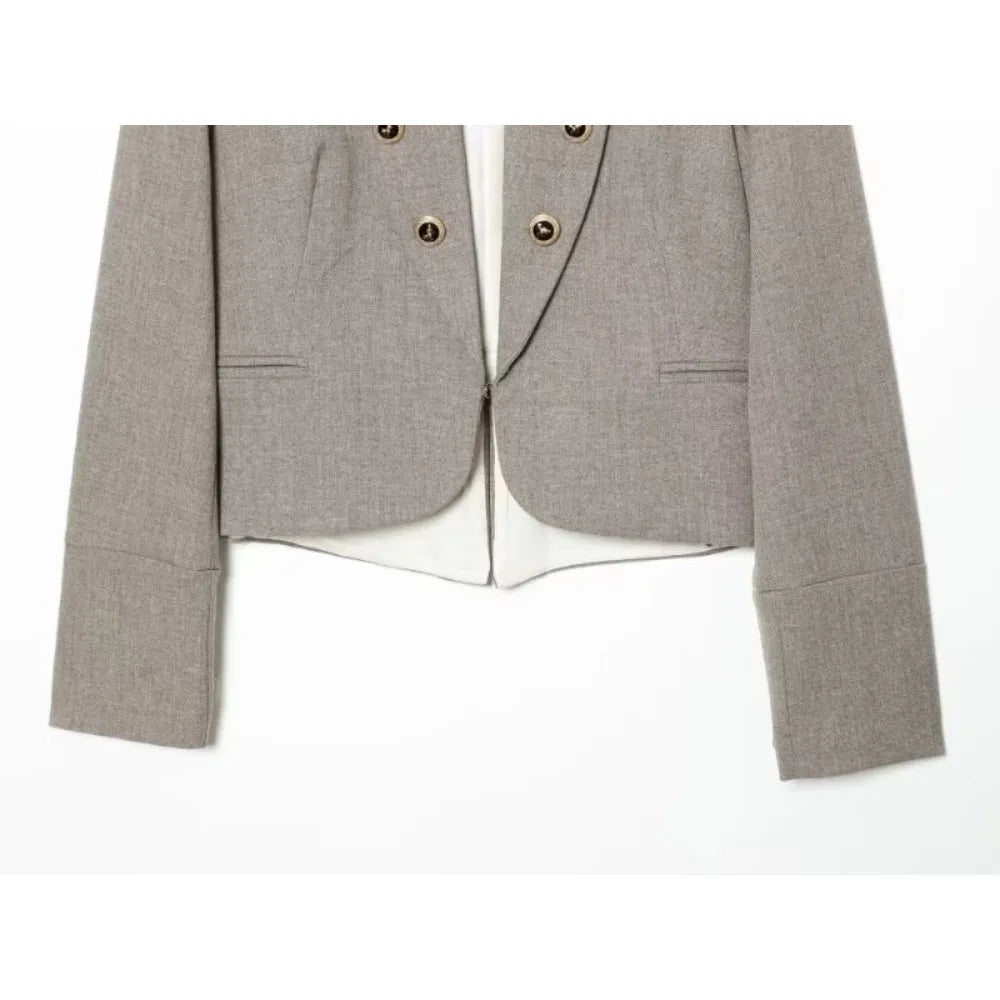 Elegant Women Tailored Blazers with Lapel Buttons New in Fitted Blazer with False Double Welt Pockets Spring Taupe Brown Outwear