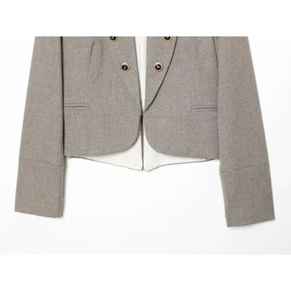 Elegant Women Tailored Blazers with Lapel Buttons New in Fitted Blazer with False Double Welt Pockets Spring Taupe Brown Outwear