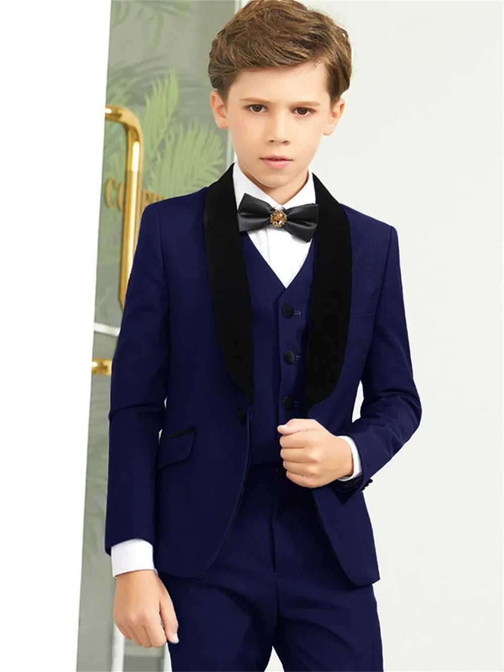 Hot Sale Shawl Lapel Kids Suits Jacket Vest Pants 3 Pieces, Fast Delivery Boys Slim Fit Suit Set Formal  Blazer Sets