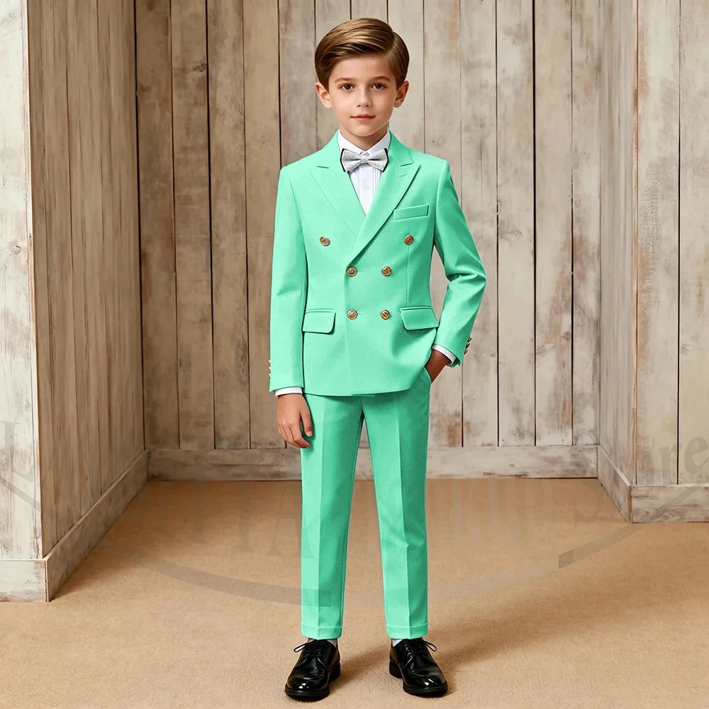 Chic Boys Suit Fashion Double Breasted Peak Lapel Wear Formal Wedding Party Prom Kids Elegant Gentleman Outfit 2 Piece Set