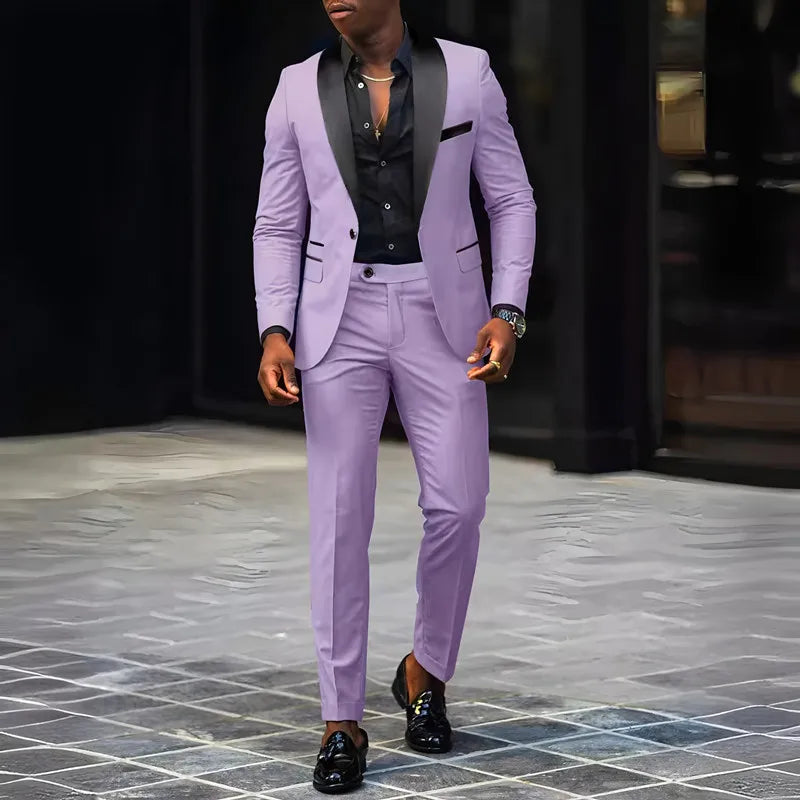 Ensemble 2 pièces pour homme, costume de mariage ou d'affaires, veste à un bouton et pantalon, ensemble veste slim fit