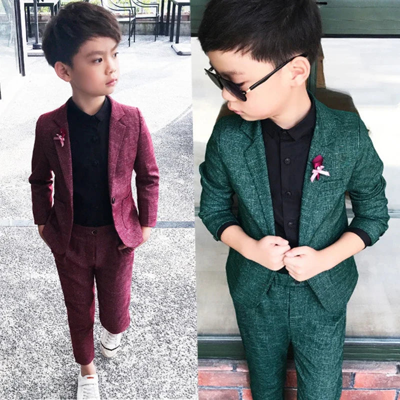 Kids Wedding Ceremony Slim Suit Children Formal Blazers Pants 2Pcs Photography Clothes Good Quality Baby Boys Handsome Suit