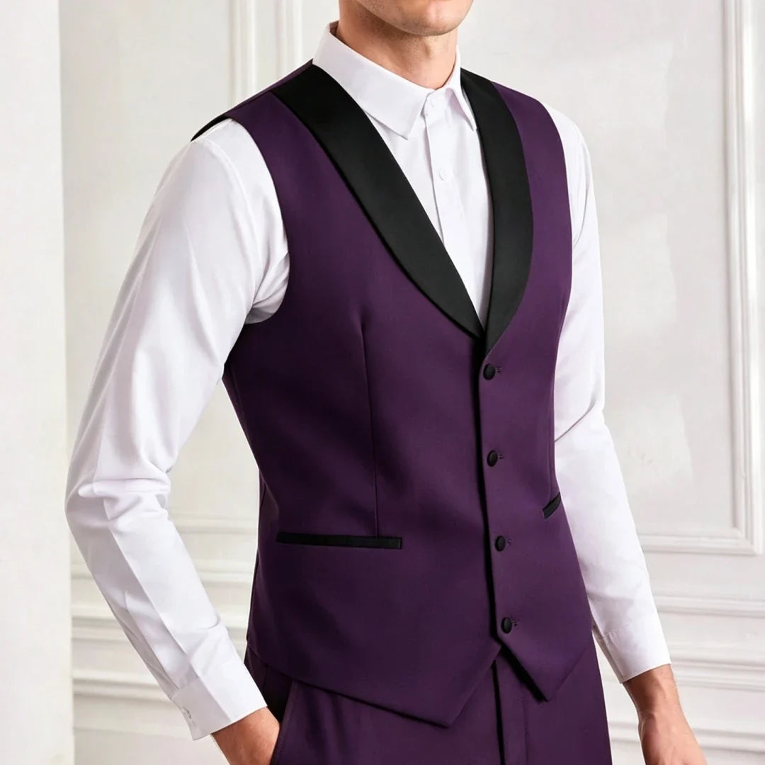 Men's Suit Vest – Single Breasted Brown Waistcoat with Black Lapel for Weddings & Formal Occasions