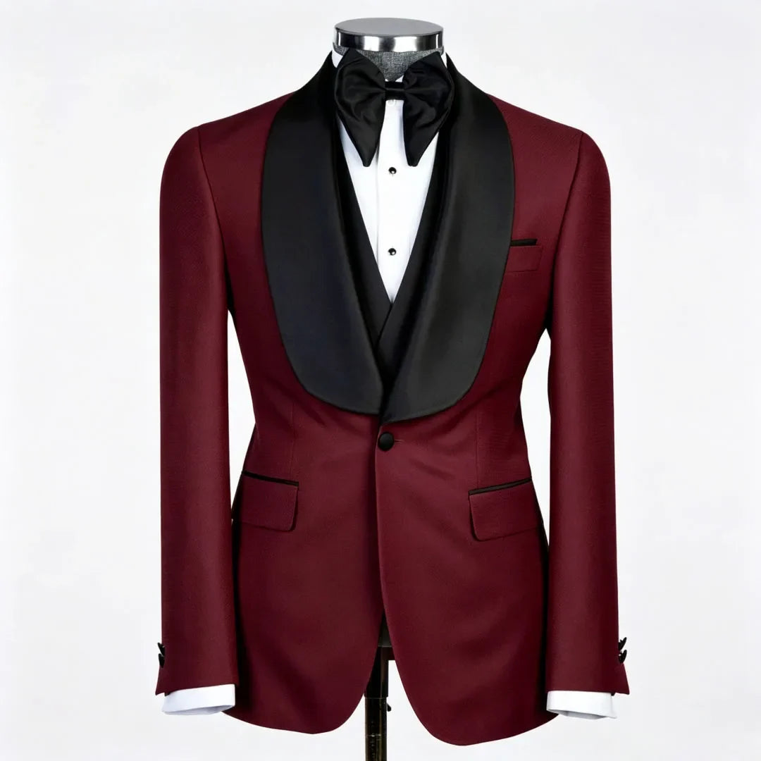 Men Suit Champagne 3 Piece With Black Lapel For Wedding Groom Banquet Party Birthday Prom Business Work Office Jacket Vest Pants
