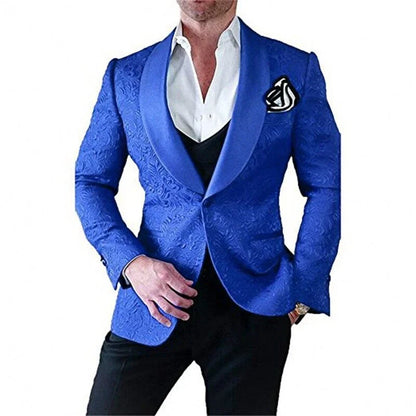 Men wedding Suits Pattern and Black Groom Tuxedos Shawl Satin Lapel Groomsmen Wedding Best Man ( Jacket+Pants+Vest)