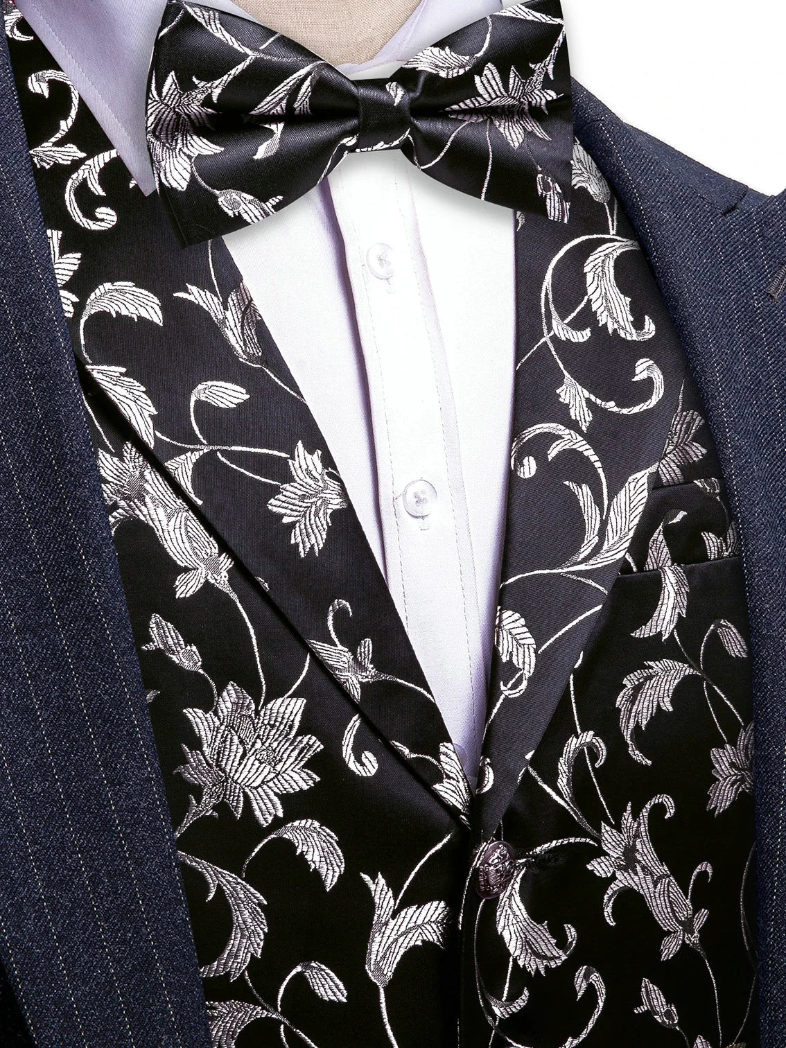Men's Red Jacquard Floral Vest Notched Lapel Collar – Formal Waistcoat & Bowtie Set