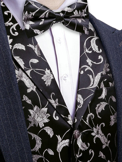 Men's Red Jacquard Floral Vest Notched Lapel Collar – Formal Waistcoat & Bowtie Set