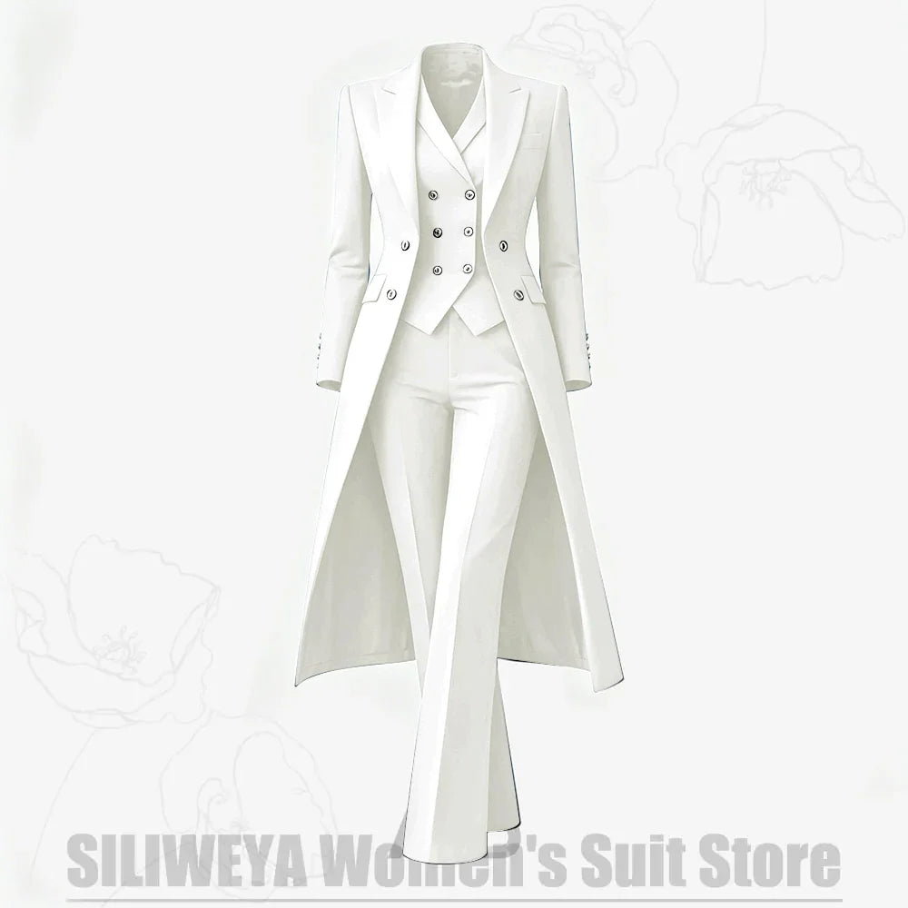Women's Suit 3 Piece Double Breasted Long Coat Vest Pants Elegant Formal Business Wear Luxury Wedding Party Prom Outfit 2026