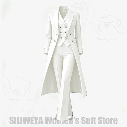 Women's Suit 3 Piece Double Breasted Long Coat Vest Pants Elegant Formal Business Wear Luxury Wedding Party Prom Outfit 2026