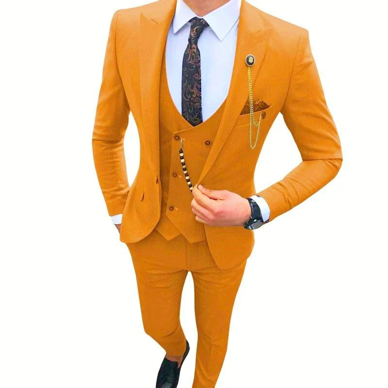 Nouveaux Costumes Homme de Luxe Élégants Ensemble 3 Pièces Tendance Décontracté Chic Coupe Ajustée Revers Pointu Blazer Social Mariage Smoking Bureau