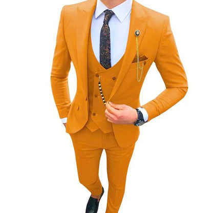Nouveaux Costumes Homme de Luxe Élégants Ensemble 3 Pièces Tendance Décontracté Chic Coupe Ajustée Revers Pointu Blazer Social Mariage Smoking Bureau
