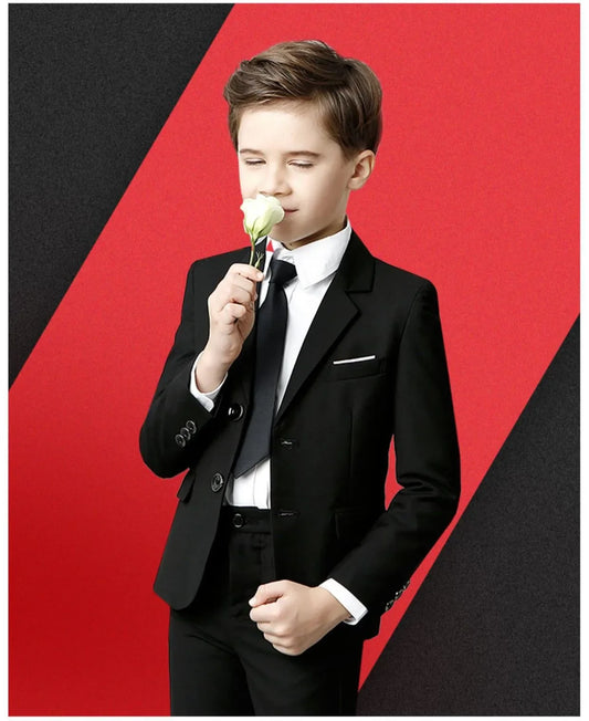 Children Black 007 Skinny Cosplay Suit School Kids Piano Violin Performance Photograph Dress Boys Host Ceremony Tuxedo Costume