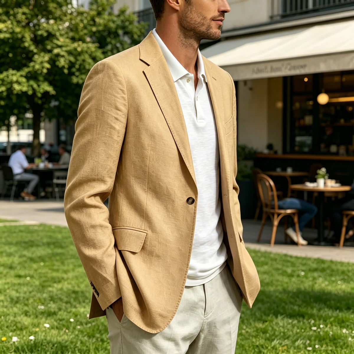 Men's Linen Blend Blazer One Button Lightweight Casual Business Suit Jacket Slim Fit Formal Sport Coat For Wedding Party Office