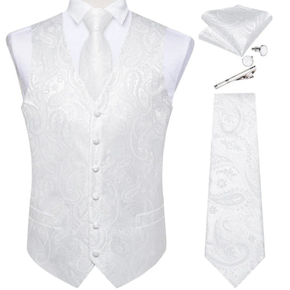 Men's Suit Vest Set with Tie, Handkerchief & Cufflinks for Wedding & Banquet