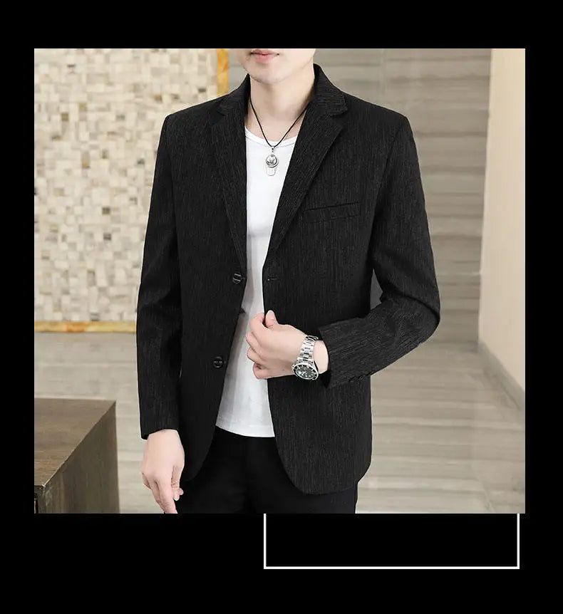 Blazer Men's Business Gentleman Korean Wedding Fashion Trend, Slim Fit, Breathable, Striped, Versatile, High-end Casual Blazer