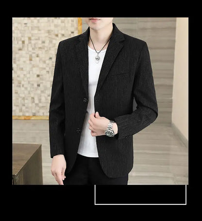 Blazer Men's Business Gentleman Korean Wedding Fashion Trend, Slim Fit, Breathable, Striped, Versatile, High-end Casual Blazer