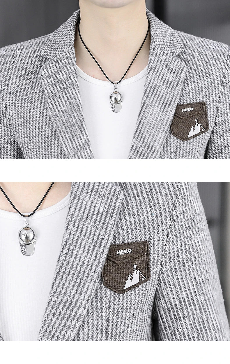2025 Autumn Men's Casual Suit Jacket Fashion Slim Fit Striped Blazers Streetwear Social Business Versatile Formal Dress Coats