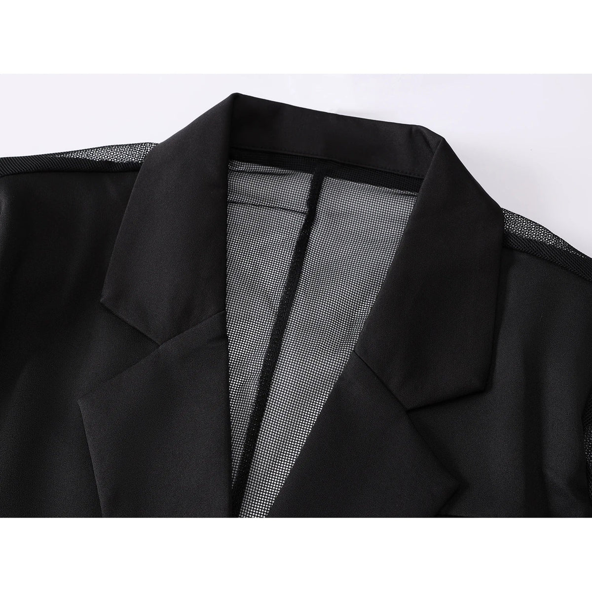 Women's Black Gothic Mesh Patchwork Blazer Coat Vintage Streetwear Harajuku Emo 2000s Suit Jacket Long Sleeve Outerwear Clothes