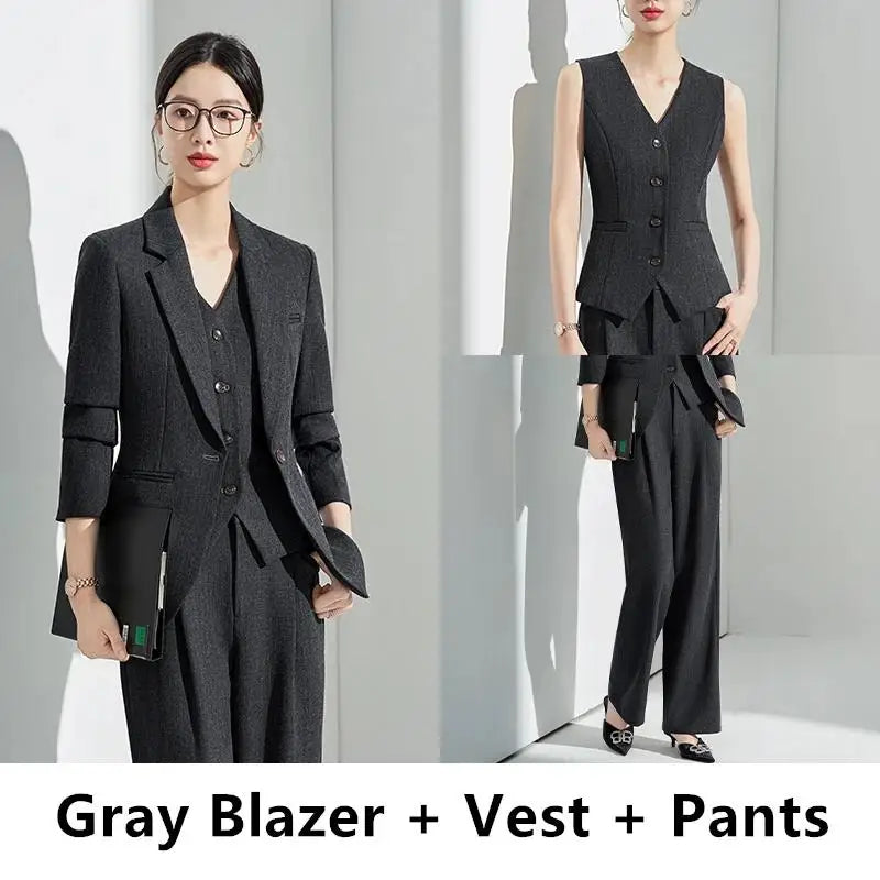 Formal Office Lady Slim Fit 2 Piece Suits Autumn Dark Brown Single Button Blazer And Pants Elegant Business Female Work Wear
