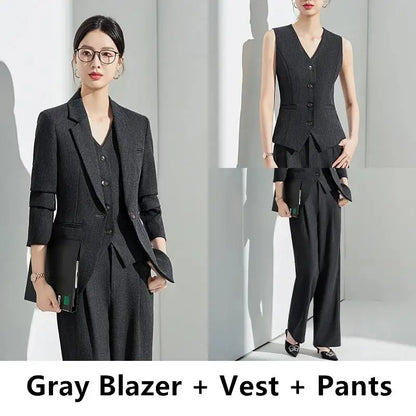 Formal Office Lady Slim Fit 2 Piece Suits Autumn Dark Brown Single Button Blazer And Pants Elegant Business Female Work Wear