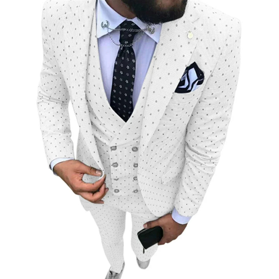 Men Suit 3 Pieces Gray Polka Dot With Lapel For Wedding Banquet Birthday Party Business Work Casual Daily Set Jacket Vest Pants