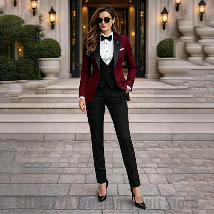 Chic Women Suits 3 Piece Elegant Peak Lapel One Button Tuxedo Slim Fashion Formal Prom Party Wedding Business Casual Outfit