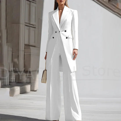 Luxury Women Pants Sets 2 Piece Chic Peak Lapel Double Breasted Outfit Fashion Elegant Daily Casual Party Office Lady Suits