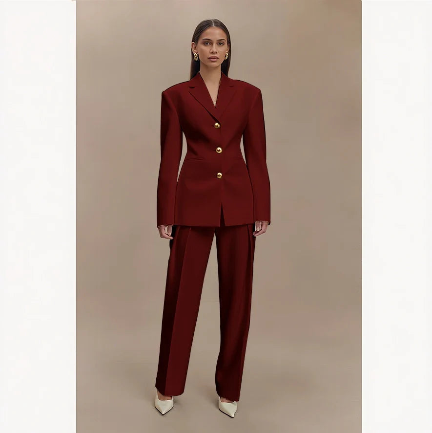 Dark Blue Women Suits Customized Slim Fitted Single-breasted Two Pieces(Jacket+Trousers) Ladies Formal Party Wedding Set