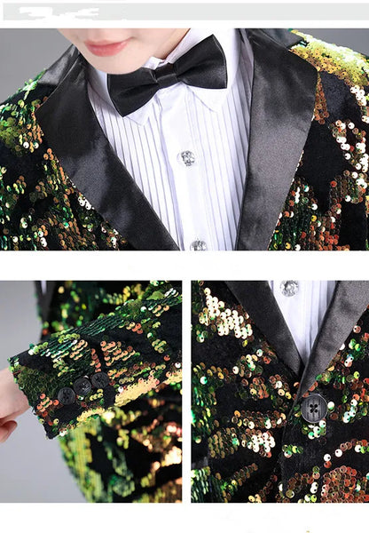 Kids Piano Wedding Birthday Tuxedo Dress Children's Shining Sequins Stage Show Photography Suit Boys Performance Costume