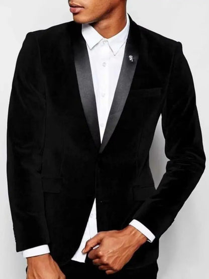 New Fashion Burgundy Velvet Jacket for Men Two Buttons Shaw Lapel Slim Fit Suit Blazer for Prom Party Wedding Business One Coat