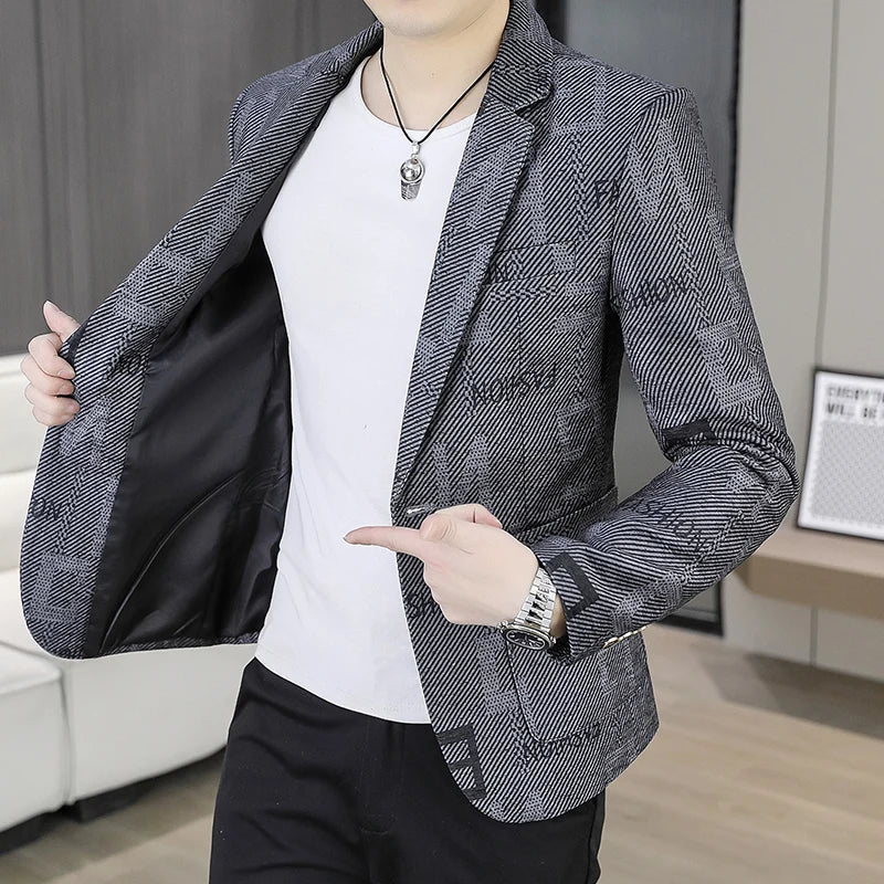 2025 Autumn Suit Jacket Men's Korean Version Casual Slim Fit Handsome Suit Jacket Letter Printing Social Costume Homme 4xl