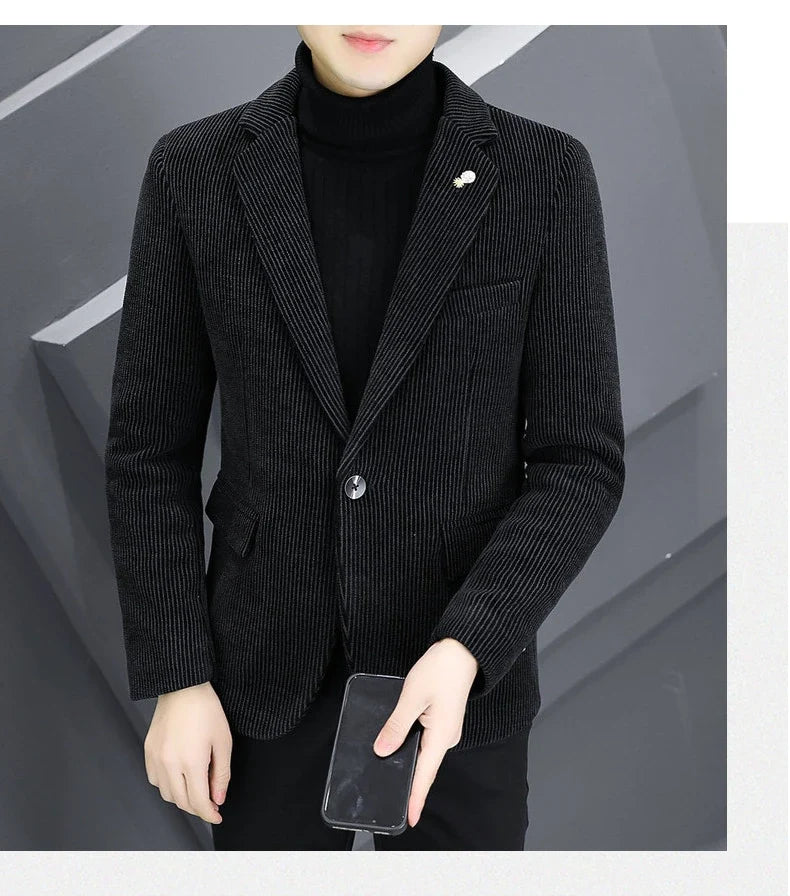 Blazer Autumn/Winter Golden Sable Velvet and Cotton Thickened Thermal Small Suit Fashion Business Men's Slim Blazer