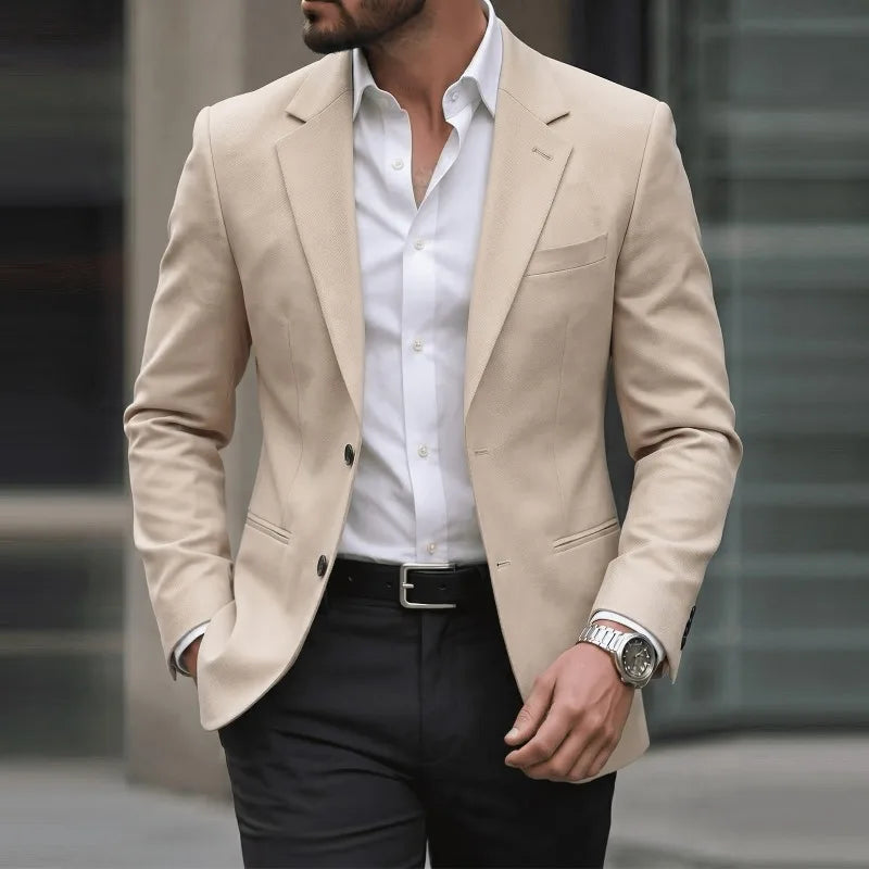 Man Blazer Korean Slim Simple Solid Color Turn Down Collar Male Suit Outerwear Business Casual Long Sleeeve Men Coat