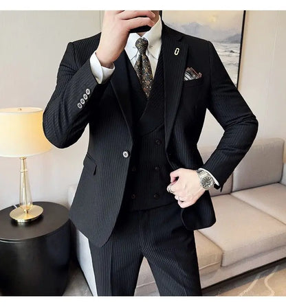 Men's Slim Fit 2-Piece Suit – Striped Single-Breasted Blazer and Trousers for Wedding, Business & Formal Wear