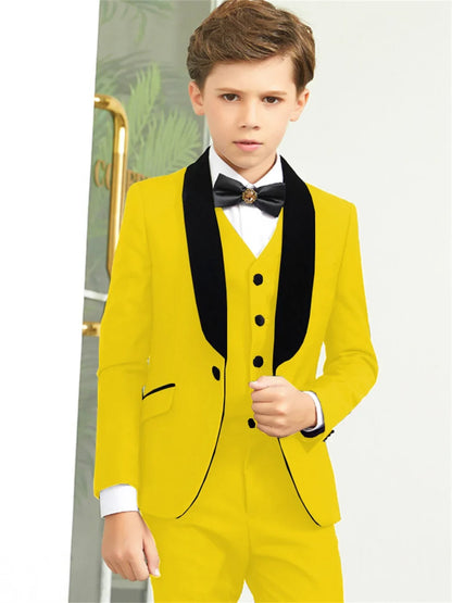 Hot Sale Shawl Lapel Kids Suits Jacket Vest Pants 3 Pieces, Fast Delivery Boys Slim Fit Suit Set Formal  Blazer Sets