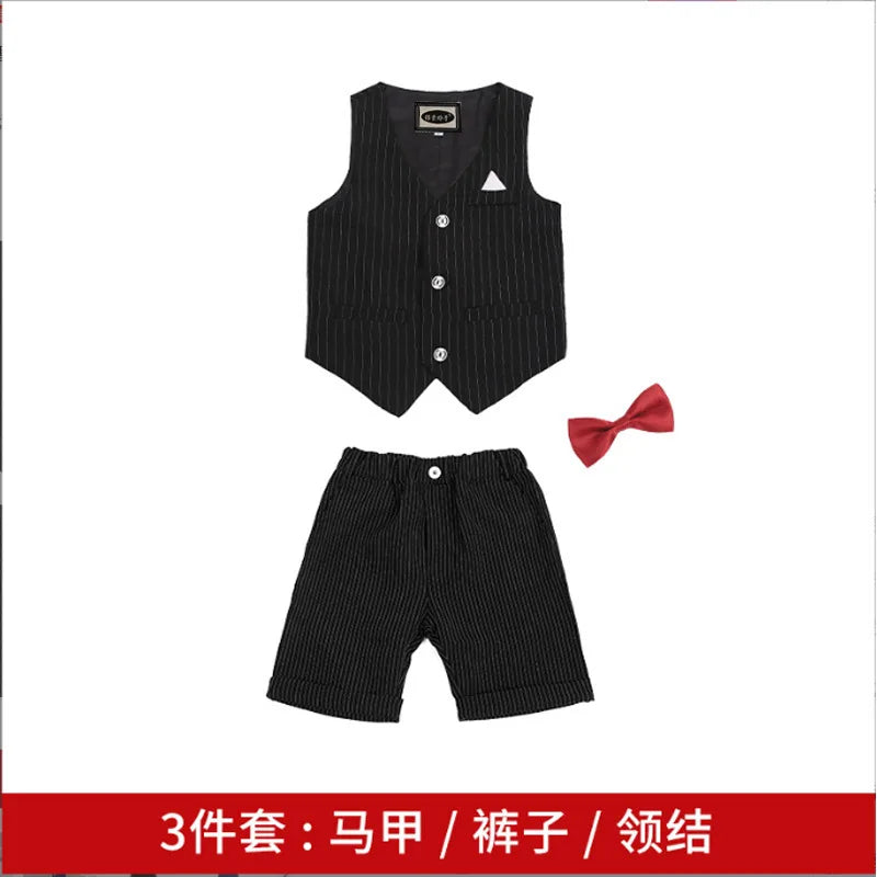 Baby Boys Formal Birthday Photograph Suit Kids Vest Shirt Pants Bowtie Wedding Dress Teenager Suit Children Graduation Costume